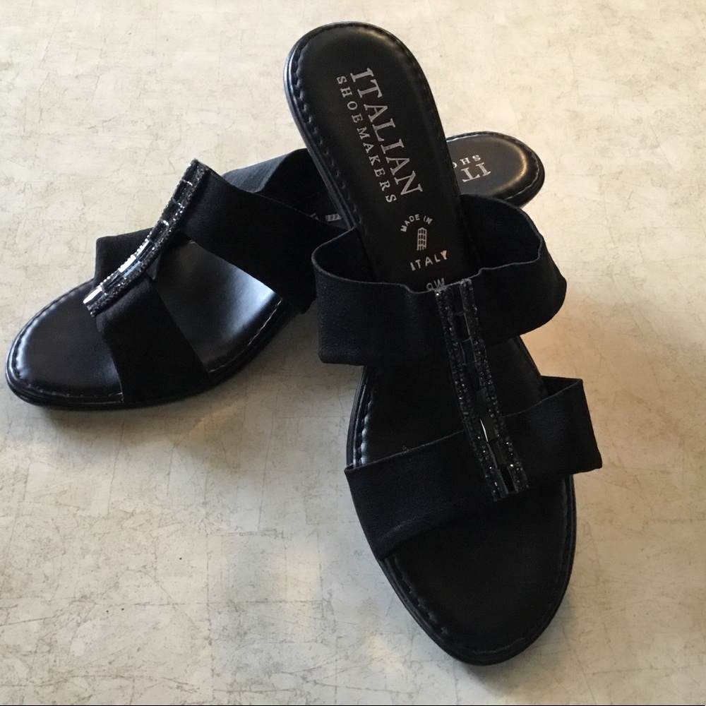 Italian Shoemakers black wedge sandals bling 9w